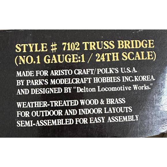 Aristo Craft Truss Wooden Bridge Style #7102 24th Scale Gauge 1  New 38” Long